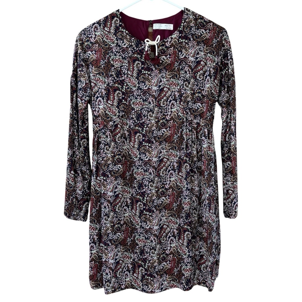 Zara Kids Dress Girls 13-14 (EUR 164) Multi Dark Fall Floral Boho Tunic Babydoll